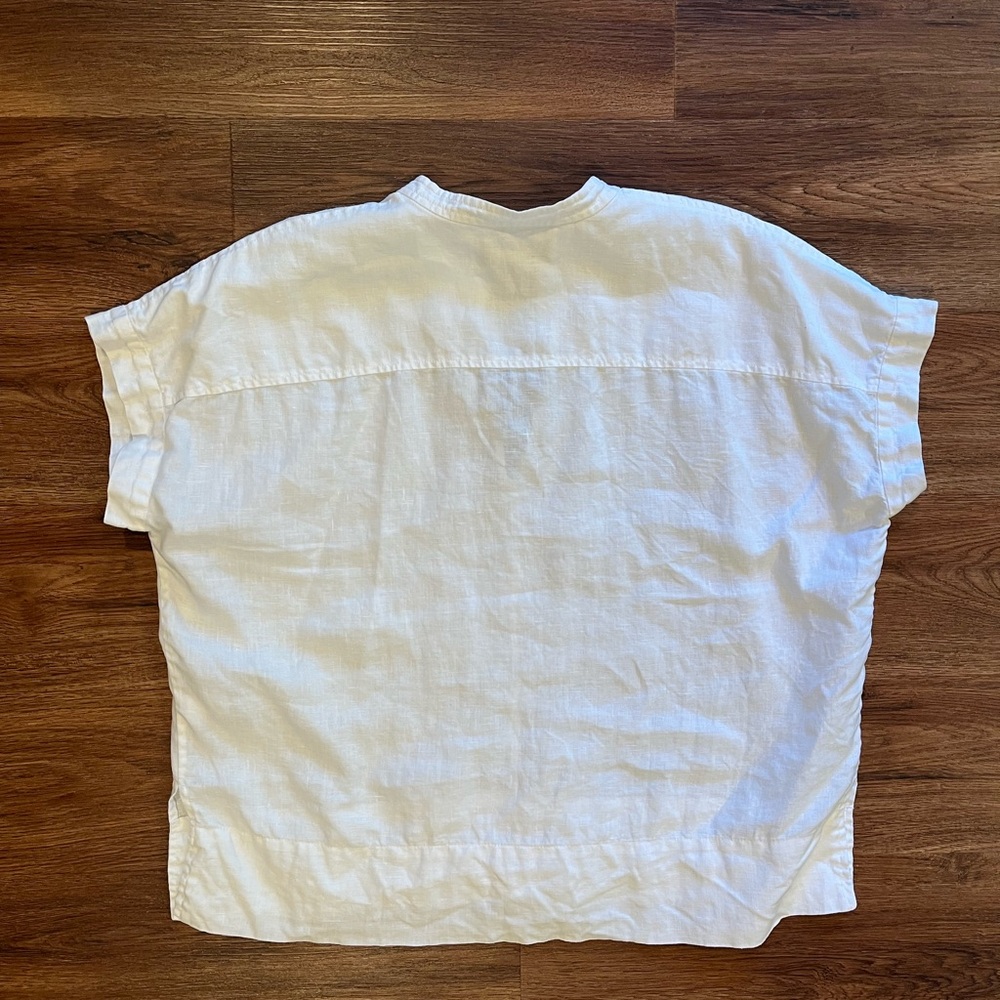EVERLANE 100% Linen White Short Sleeve Split-Neck Top Shirt Flowy Breezy Size 4 - Picture 6 of 12